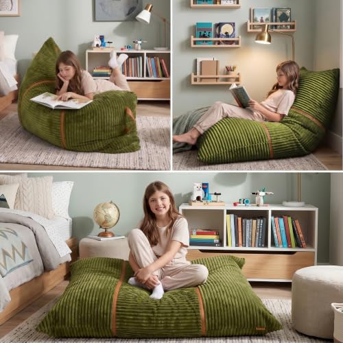 Big Joe Turnabout 3-in-1 Convertible Kids Bean Bag Chair, Moss Green