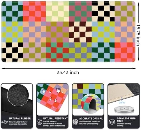 iCasso Desk Mat,Cute Desk Cover for Women,35.4x15.7in,Checkered