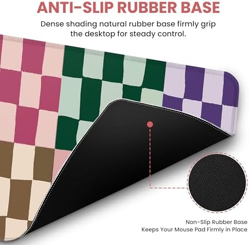Aesthetic Desk Mat, Cute Checkered Pattern Desk Pad Protector for Work & Decor, 35.4" x 15.7", Pretty Non-Slip Extended Mouse Pad for Office or Home