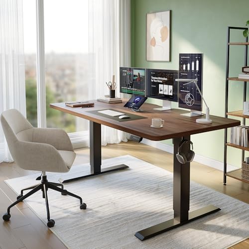 CubiCubi 48x30 Large Electric Standing Desk, 30" Deep Desktop, Black Walnut