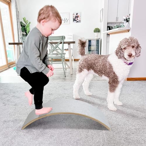 Gentle Monster Wooden Wobble Balance Board, 35 Inch Rocker Board Natural Wood, Open Ended Learning Toy, Yoga Curvy Board for Classroom & Office Adult
