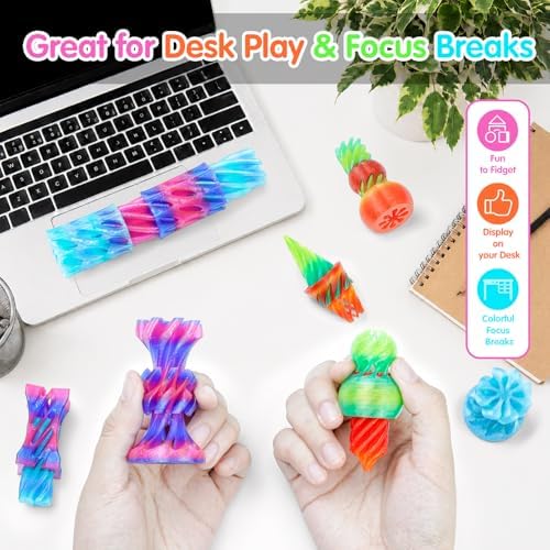 12Pcs Mini Spiral Cone Pyramid Fidget Toy, 3D Printed Impossible Cone Passthrough, Mini Vortex Thread Illusion Desk Deco, Anxiety & Stress Relief, Gift for Adults & Kids (Aurora Mix-12 PCS)