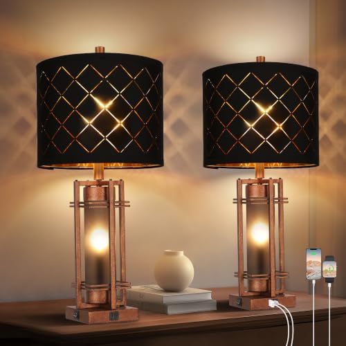 WIHTU 27'' Modern Table Lamp with Nightlight, Glod Metal Bedside Lamps