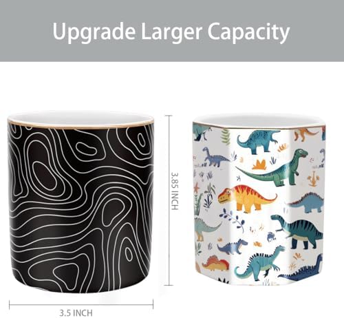 Large Capacity Pen Holder, Pencil Cup for Desk, Cute Makeup Brush Holder, Durable Ceramic Organizer Decor for College, Office, Classroom, Abstract Geometric Pattern