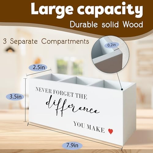 Never Forget The Difference You Make Wooden Pen Pencil Holder Organizer for Office Desk Accessories Thank You Appreciation Gifts for Coworkers Employees Retirement New Job Pen Holder for Desk