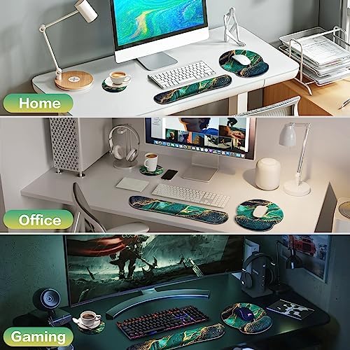 Mouse Pad Green with Wrist Rest Set, 3-in-1 Wrist Support Mousepad