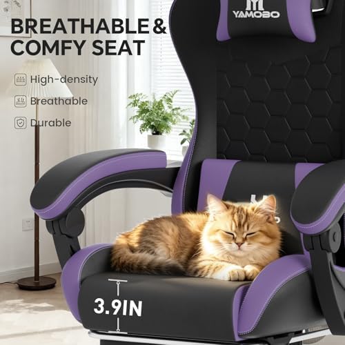 Gaming Chair, Computer Office Chair with Footrest, Adjustable Height & Backrest Gaming Chairs with Swivel for Adults, High Back PU Leather Ergonomic Chair with Lumbar Support, Blackpurple