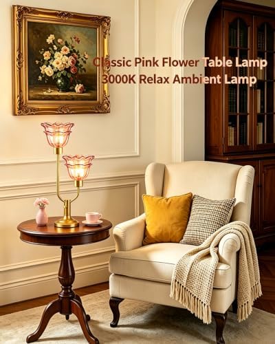 Mid Century Modern Flower Table Lamp Vintage Dimmable Pink Lamp