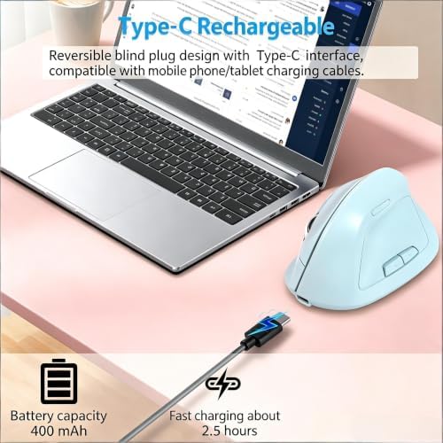 Vertical Wireless Mouse, Ergonomic Design, Dual Mode, 400mAh Type-C, 3 Adjustable Sensitivity Levels,Compatible with Windows/Laptop/Tablet,Suitable for Office & Study (Green)