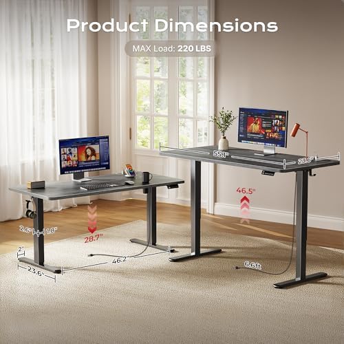 Huuger 55 X 24 Inch Electric Standing Desk with Power Outlets and USB-C Port, Height Adjustable Desk, Sit Stand Desk for Home Office, Computer & Gaming Desk with 3 Presets, Stable Steel Frame, Grey