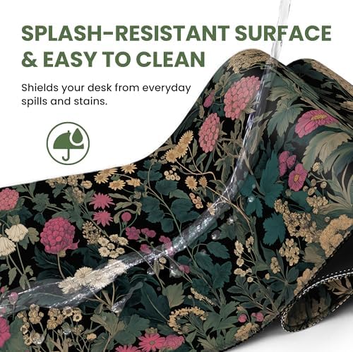 Aesthetic Desk Mat, Cute Vintage Garden Desk Pad Protector for Work & Decor, 35.4" x 15.7", Pretty Non-Slip Extended Mouse Pad for Office or Home