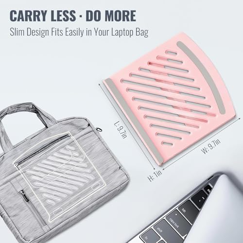 Pink Laptop Stand for Desk, Foldable Adjustable Laptop Riser