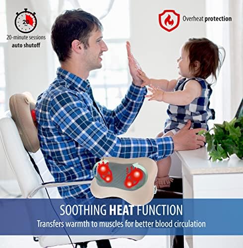 Zyllion ZMA-13 Back and Neck Massager with Heat for Pain Relief, Cream