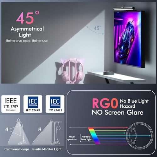 Quntis RGB Monitor Light Bar with Remote, Flat Curved & Ultrawide Fits