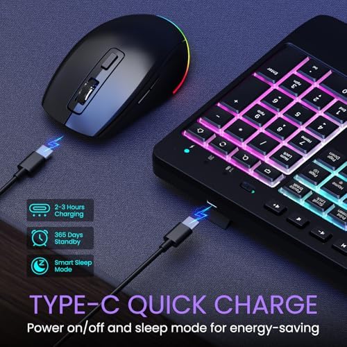 Wireless Keyboard and Mouse Combo- VEILZOR 2.4G Rechargeable Keyboard with Phone Holder, Ergonomic Wrist Rest, 9 RGB Backlit Effects, Silent Keyboard Mouse Set for Windows, Laptop, PC