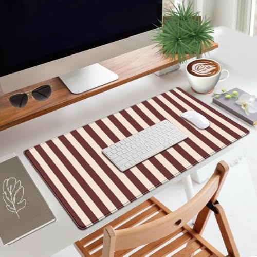 Maroon Beige Striped Desk Mat Cute Pastel XXL Large Gaming Mouse Pad Desk Pad Kawaii Cozy Aesthetic Keyboard Laptop Computer Mat