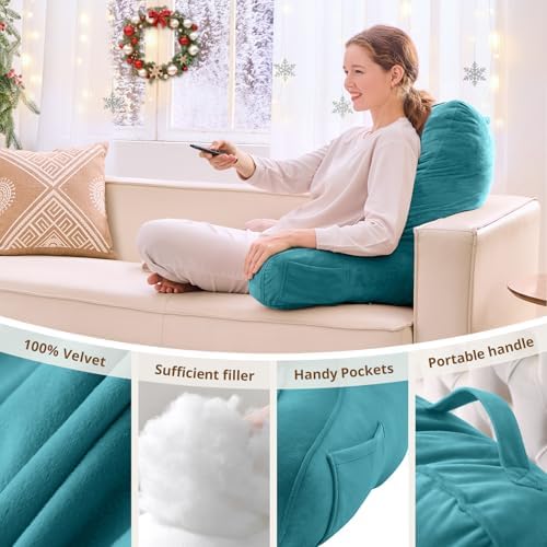Sasttie Reading Pillow for Bed, Back Pillow for Sitting Up, Teal Blue