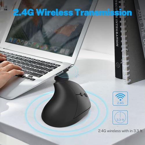 Ergonomic Mouse,Rechargeable Small Vertical Mouse with 6 Buttons Adjustable 800/1200/1600 DPI Purple Wireless Mouse for Laptop, Desktop, PC, MacBook (Black)