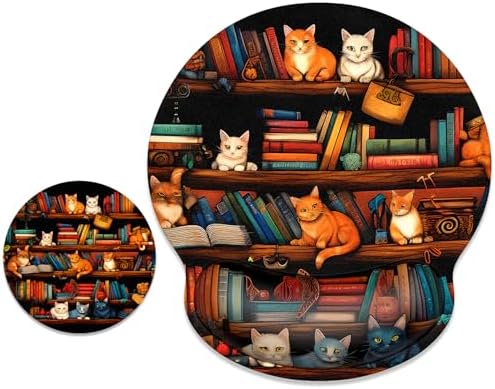 ITNRSIIET Ergonomic Mouse Pad with Wrist Support Wrist Rest Smooth Surface Non-Slip Rubber Base Comfortable Office Supplies Pain Relief, 9.8 x 9.1 inches, Cat on the Desk