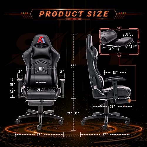 AA Products Gaming Chair Ergonomic High Back Computer Racing Chair Adjustable Office Chair with Footrest, Lumbar Support Swivel Chair - Black