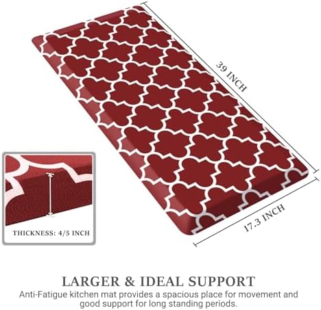 WISELIFE Kitchen Runner Rugs Anti-Fatigue mats, 17.3" x 39", 4/5 Inch, Red