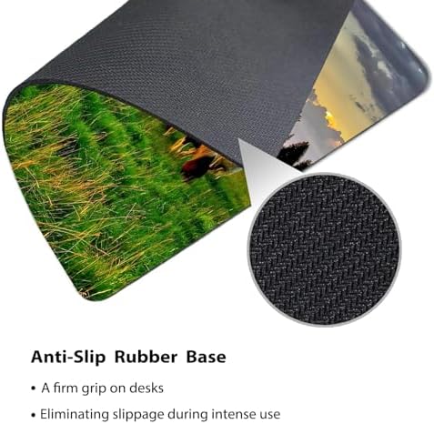 9.5x7.9 Inch Office/Gaming Mouse Pad, Horses Grazing in a Serene Pastoral Sunset Landscape Cute Anti-Slip Mat for Desk