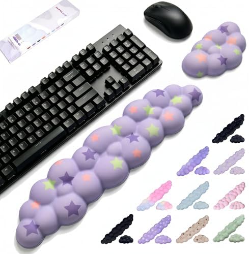 Cloud Wrist Rest Set for Keyboard & Mouse,Light Purple Colorful Star