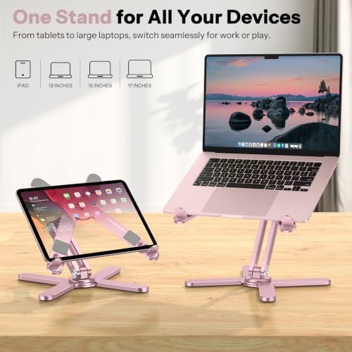 OMOTON LA10 360° Rotating Laptop Stand Riser Foldable for Desk, Pink