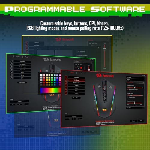 Redragon Updated S107 Gaming Keyboard and Mouse, RGB Gaming Keyboard and 10000 DPI Mouse Combo with 25-Key Anti-Ghosting, 1K Hz Programmable Mice with Software, Plug & Play to PC, Laptop [Upgrade]