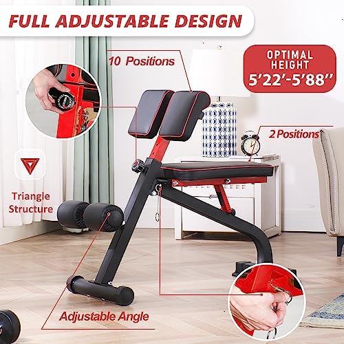 BODYRHYTHM Compact Adjustable Weight Bench for Full Body Strength Training, Ab/Back Hyper Roman Chair, Adjustable Ab Sit up Bench, Incline Decline Bench, Flat Bench, Hyperextension Bench, Back Extension Machine
