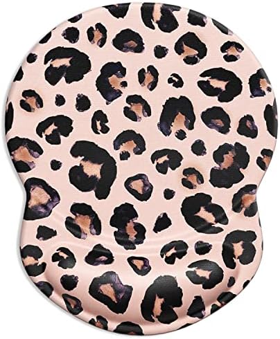 ITNRSIIET Ergonomic Mouse Pad with Gel Wrist Support Small Wrist Rest Smooth Surface Non-Slip PU Base Comfortable Office Supplies Pain Relief, 8.7 x 7.2 inches, Leopard Black Purple
