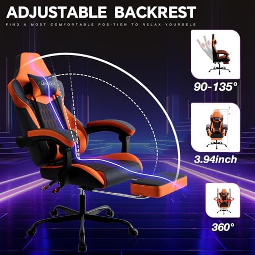 Gaming Chair with Footrest, High Back Gaming Chairs PVC Leather Ergonomic Gamer Chair with Adjustable Headrest Lumbar Support Racing Style Video Gaming Chair for Office/Home (Black Orange)