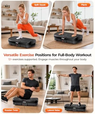 HTM Vibration Plate Exercise Machine, 9 Modes & 120 Speeds, Body Shake Plate with Resistance Bands Slot & Remote Control, Shake Board for Weight Loss Fat Burner Home Fitness Workout