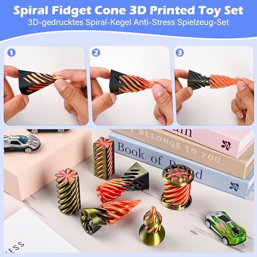 6 Pack Spinning Fidget Toys Golden Orange 3D Printed Desk Decor Set