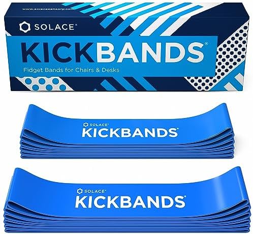 KICK BANDS Chair Bands for Kids with Fidgety Feet 12-Pack - ADHD Fidget Kickbands for Classroom Chairs & Desks - Solace Sensory Kickband (BLUE)