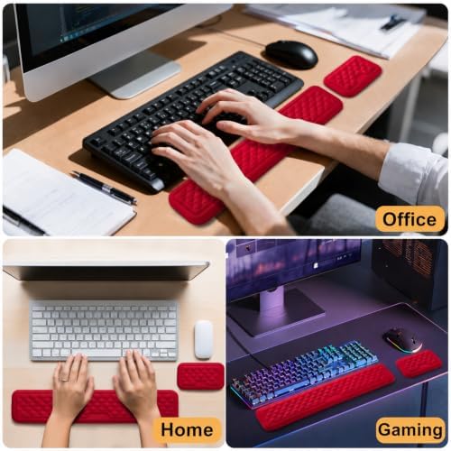 Keyboard Wrist Rest Mouse Wrist Support, Memory Foam Wrist Rest Pad for Computer Laptop, Ergonomic Wrist Cushion Support for Typing Pain Relief, Gaming Home Office, Red