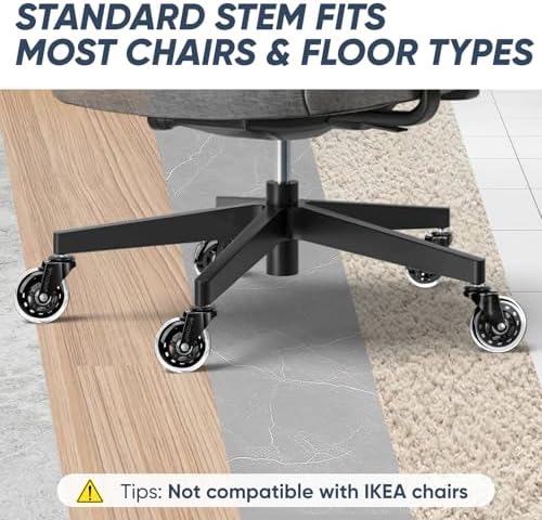TICONN Office Chair Wheels, 3" Caster Wheels for Tile Carpets, Set of 5
