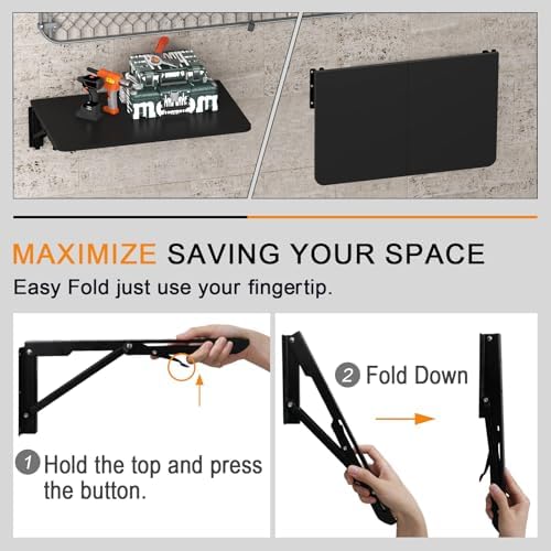 TEAMIX Wall Mounted Folding Table for Small Spaces, Black Floating Desk