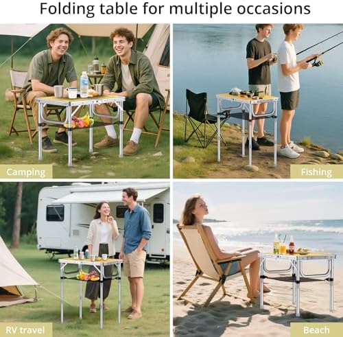 Anbte 2ft Camping Folding Table, 3 Adjustable Heights High 27.5", 24" x 16"