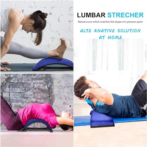 Multi-Level Magic Back Stretching Device with Memory Foam Pad,Back Lumbar Support for Office Chair and Car Lumbar Traction Device for Back Pain Relief(Blue Pad/Black)