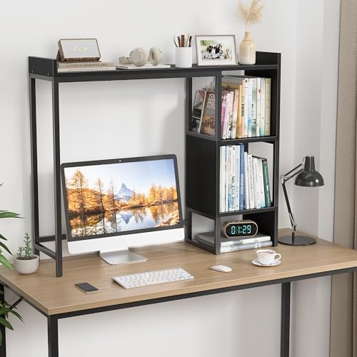 Black Desk Hutch Top Only Dorm, Desktop Shelf Bookshelf 37" Organizer Shelves for Computer Dorm Office