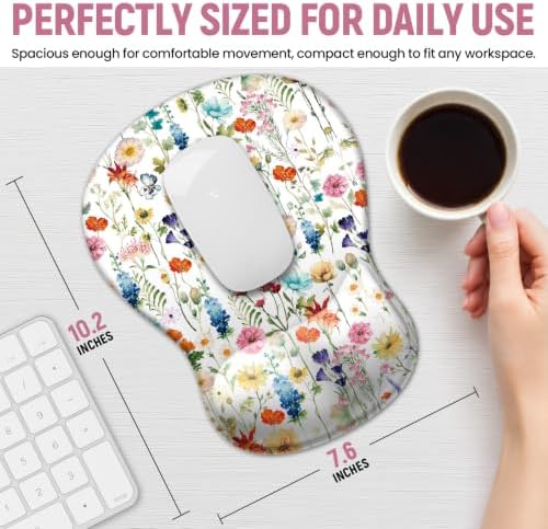 Ergonomic Mouse Pad with Wrist Rest, Gel Wrist Support, Wildflowers