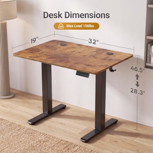 Claiks Electric Standing Desk 32x19 Inch Adjustable Desk, Rustic Brown
