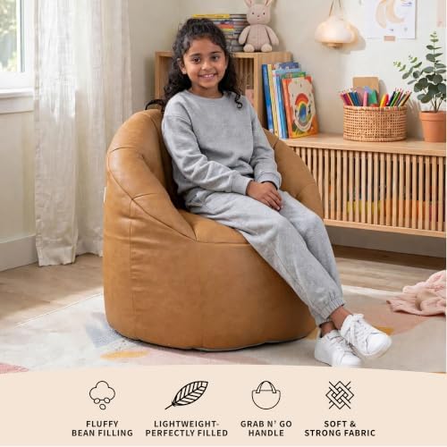 Big Joe Milano Lightweight Kids Bean Bag Chair, Brownbutter Honey