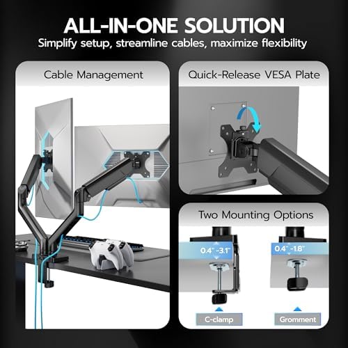 ARES WING Dual Monitor Mount with USB for 2 Monitors for 17-35 inch, Black