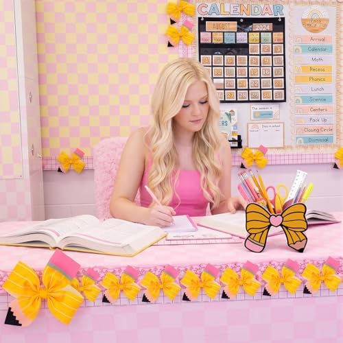Tenceur Back to School Teacher Supplies Pencil Bow Pen Holder for Desk Large Capacity Pencil Holder Cute Desk Organizer for Classroom Office Makeup Brush Holders Christmas Decor Gift for Girls Women