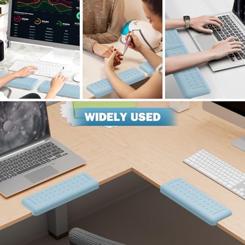 Leolee L-Shaped Desk Elbow Pads for Desk, Blue Memory Foam Arm Rest
