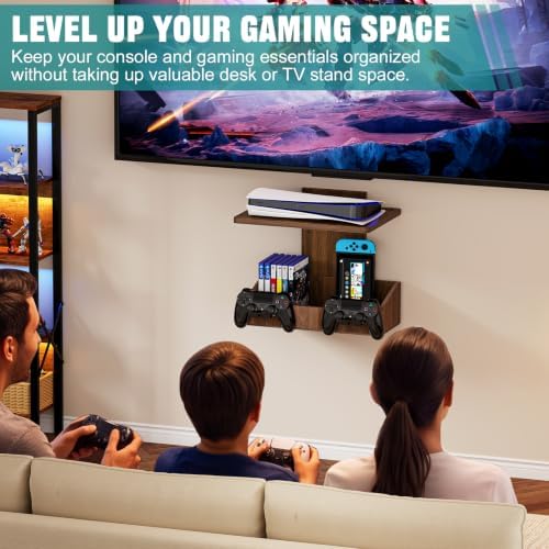 2-Tier Floating TV Wall Shelf With Video Game Storage, Controller Holder