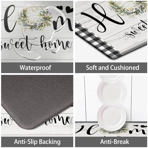 MAYHMYO Black White Checkered Kitchen Mats for Floor,Anti Fatigue Cushioned