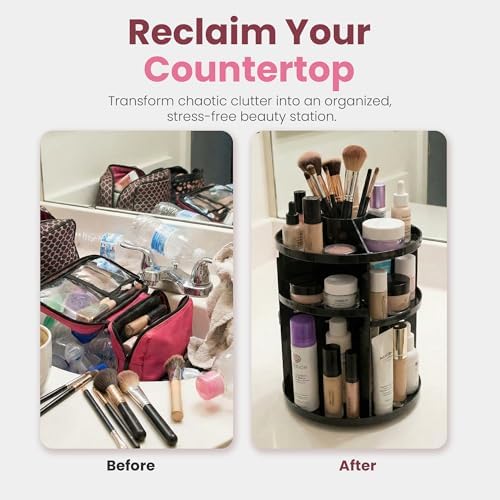 Masirs 360 Rotating Makeup Organizer Countertop, Adjustable Shelf, Black